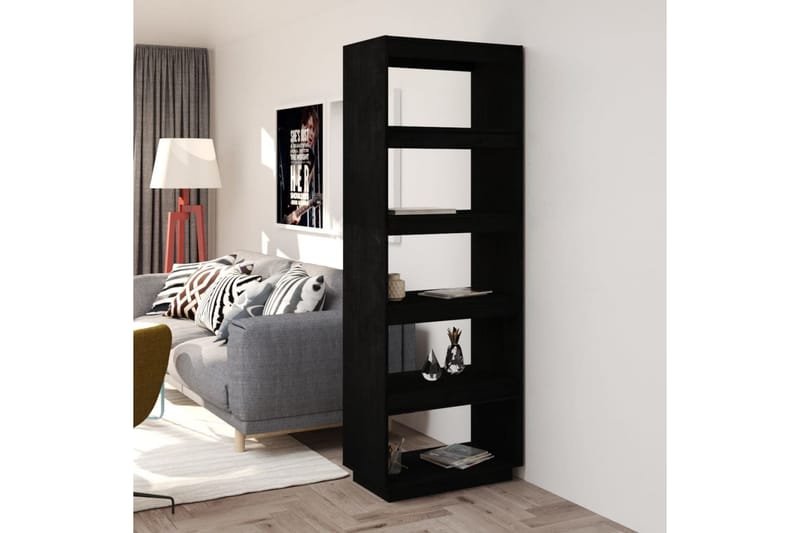 Kirjahylly/tilanjakaja musta 60x35x167 cm täysi mänty - Musta - Säilytys - Hylly - Kirjahylly