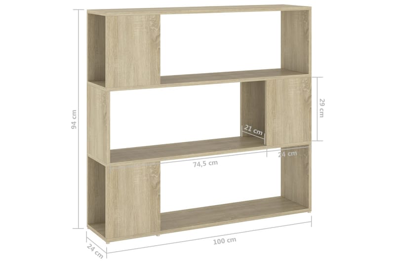 Kirjahylly/tilanjakaja Sonoma-tammi 100x24x94 cm - Säilytys - Hylly - Kirjahylly