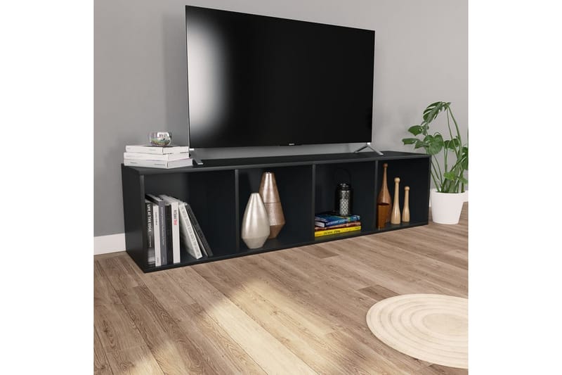 Kirjakaappi/TV-kaappi musta 36x30x143 cm lastulevy - Musta - Säilytys - Hylly - Kirjahylly
