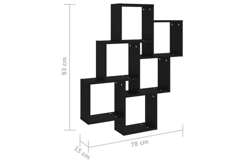 Kuutioseinähylly musta 78x15x93 cm lastulevy - Musta - Säilytys - Hylly - Seinähylly