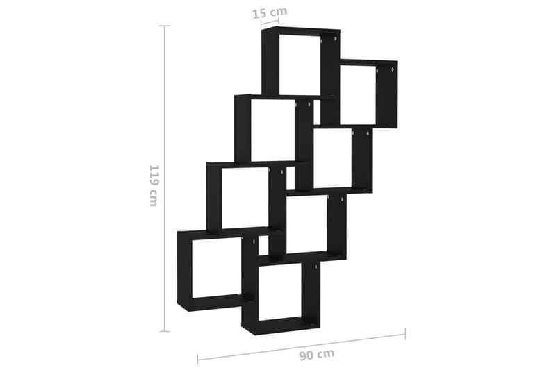 Kuutioseinähylly musta 90x15x119 cm lastulevy - Säilytys - Hylly - Seinähylly