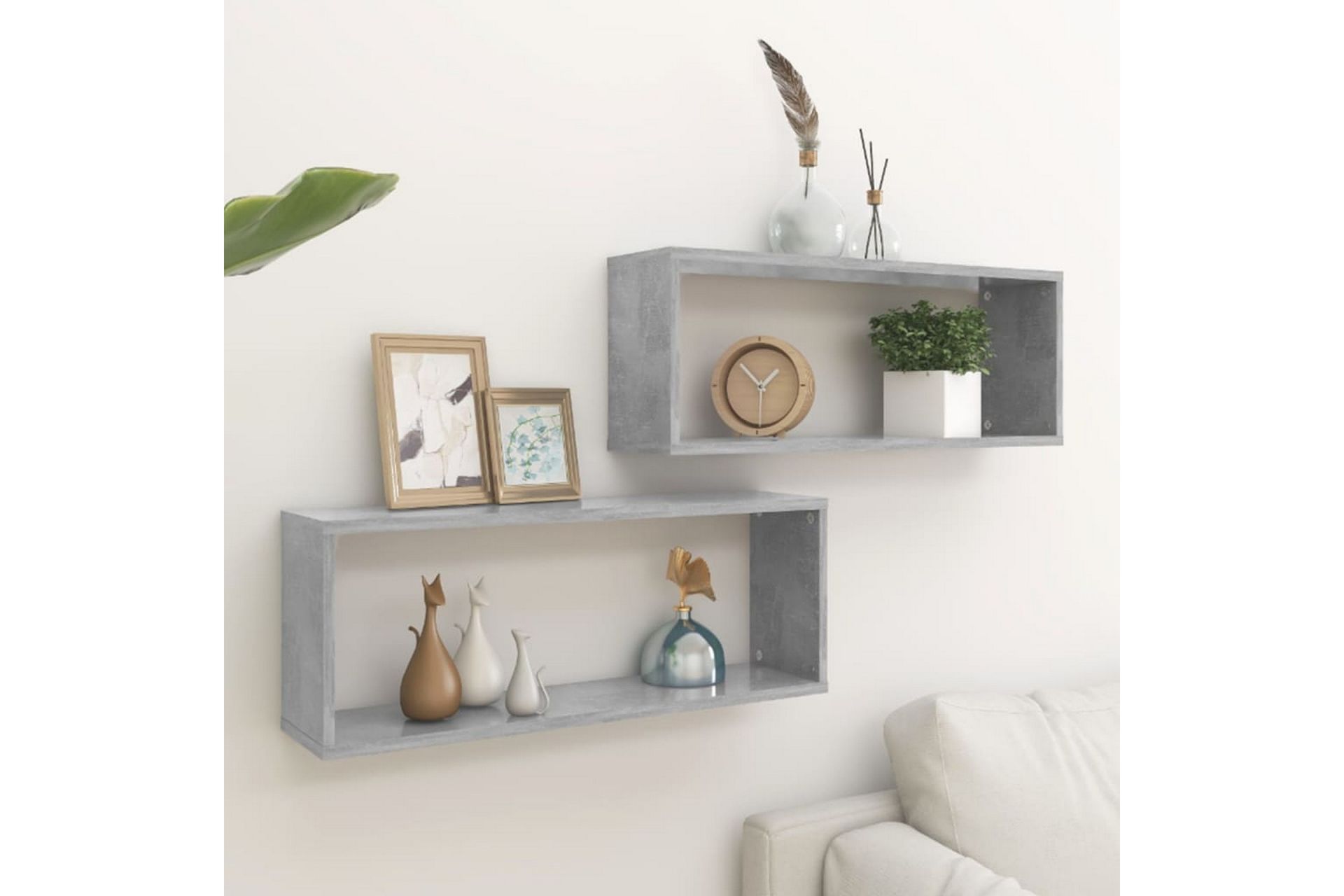 Kuutioseinähyllyt 2 kpl betoninharmaa 60x15x23 cm lastulevy - Harmaa - Säilytys - Hylly - Seinähylly