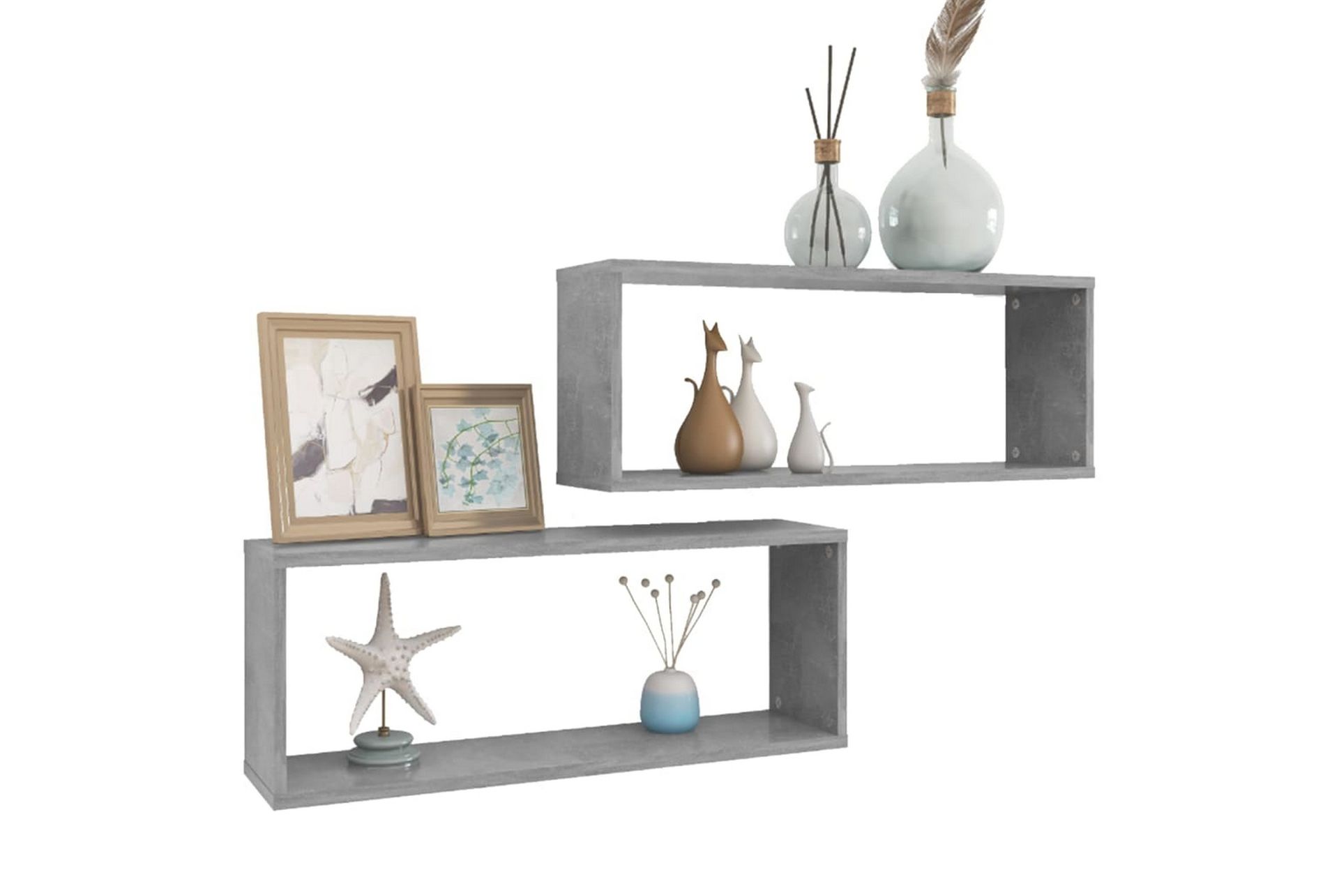 Kuutioseinähyllyt 2 kpl betoninharmaa 60x15x23 cm lastulevy - Harmaa - Säilytys - Hylly - Seinähylly