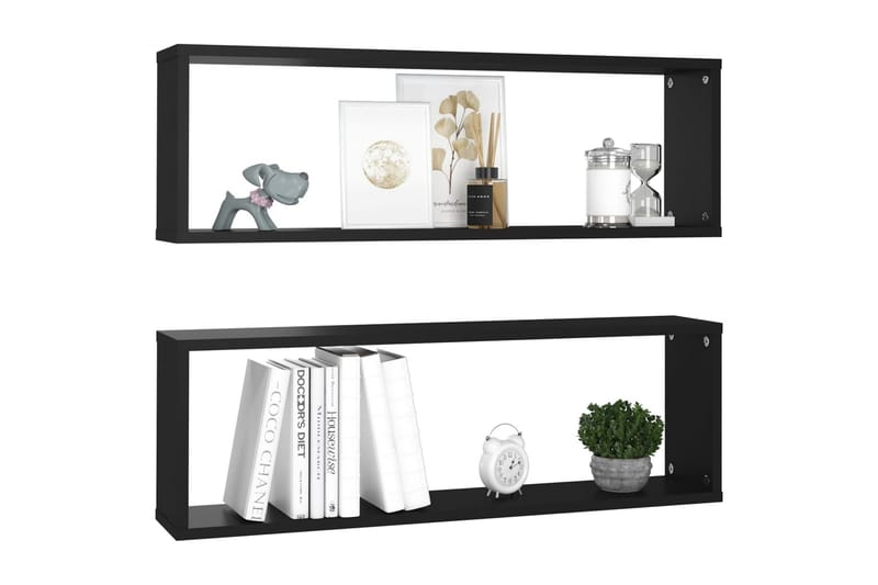 Kuutioseinähyllyt 2 kpl musta 80x15x26,5 cm lastulevy - Musta - Säilytys - Hylly - Seinähylly