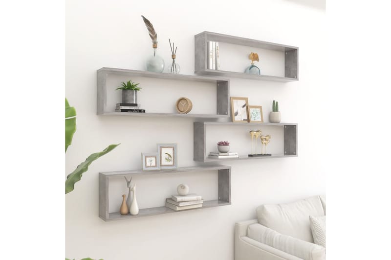 Kuutioseinähyllyt 4 kpl betoninharmaa 100x15x30 cm lastulevy - Harmaa - Säilytys - Hylly - Seinähylly