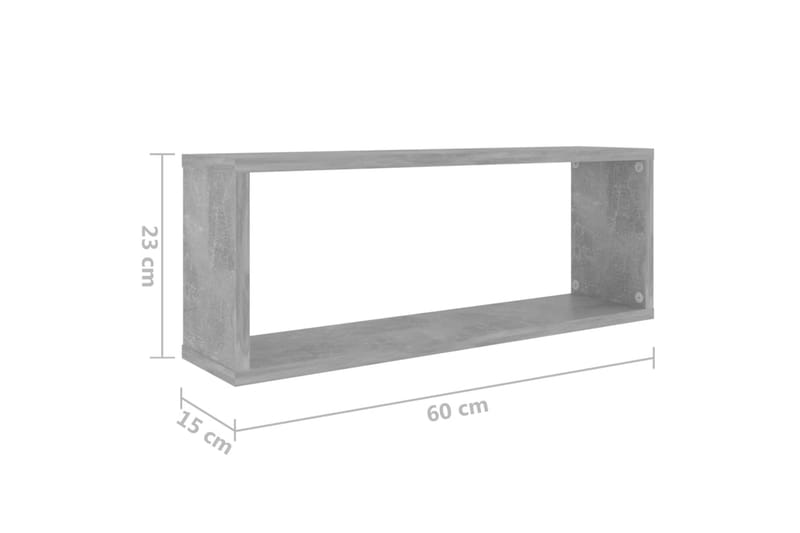 Kuutioseinähyllyt 4 kpl betoninharmaa 60x15x23 cm lastulevy - Harmaa - Seinähylly - Keittiöhylly - Hylly