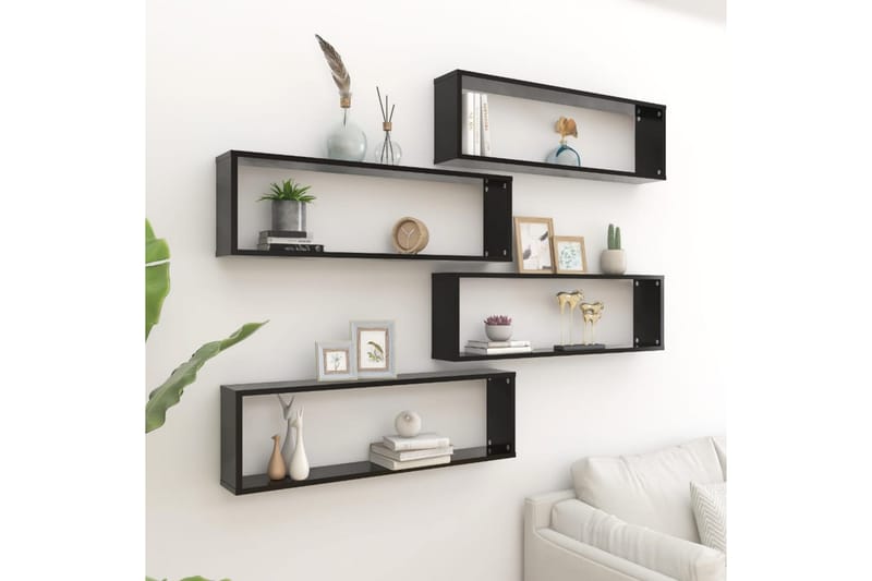 Kuutioseinähyllyt 4 kpl musta 100x15x30 cm lastulevy - Musta - Säilytys - Hylly - Seinähylly
