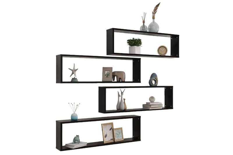 Kuutioseinähyllyt 4 kpl musta 100x15x30 cm lastulevy - Musta - Säilytys - Hylly - Seinähylly