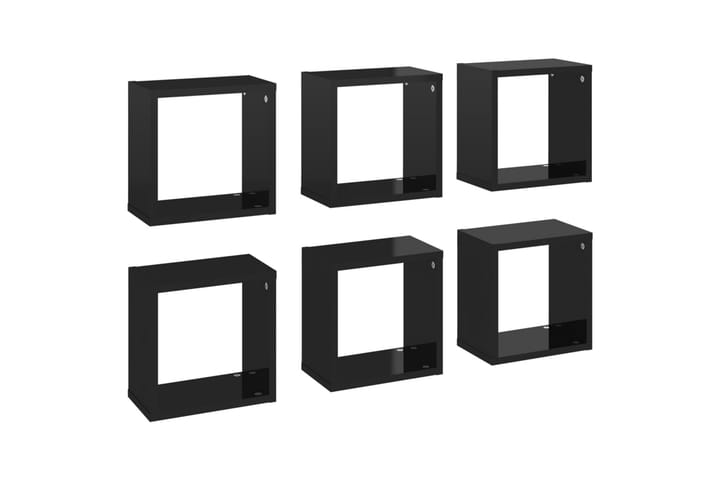 Kuutioseinähyllyt 6 kpl korkeakiilto musta 26x15x26 cm - Musta - Seinähylly - Keittiöhylly - Hylly