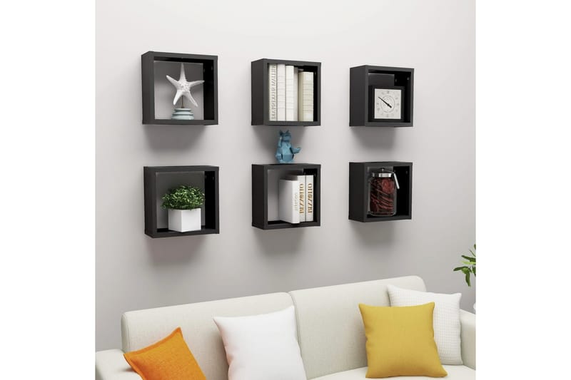 Kuutioseinähyllyt 6 kpl musta 30x15x30 cm - Musta - Säilytys - Hylly - Seinähylly