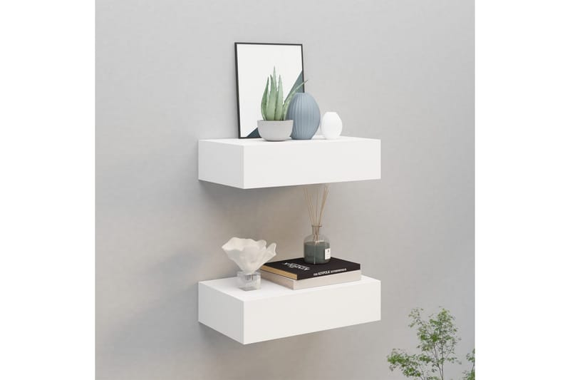 Laatikkohyllyt seinälle 2 kpl valkoinen 40x23,5x10 cm MDF - Säilytys - Hylly - Seinähylly