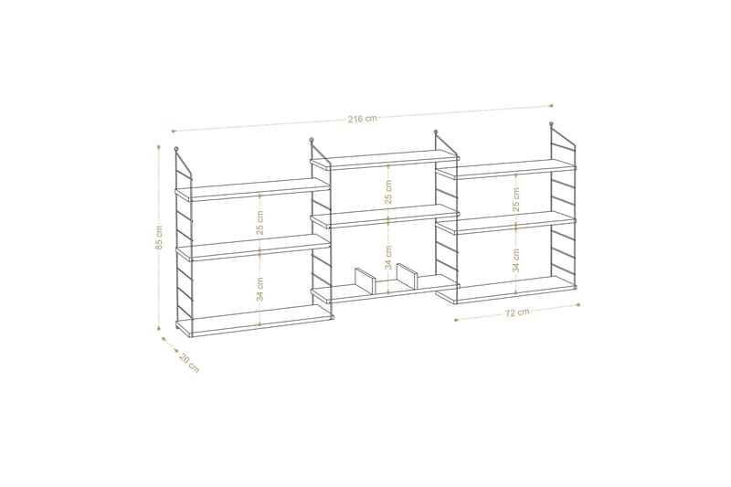 Laba kirjahylly 85x20 cm ruskea - Hanah Home - Säilytys - Hylly - Kirjahylly