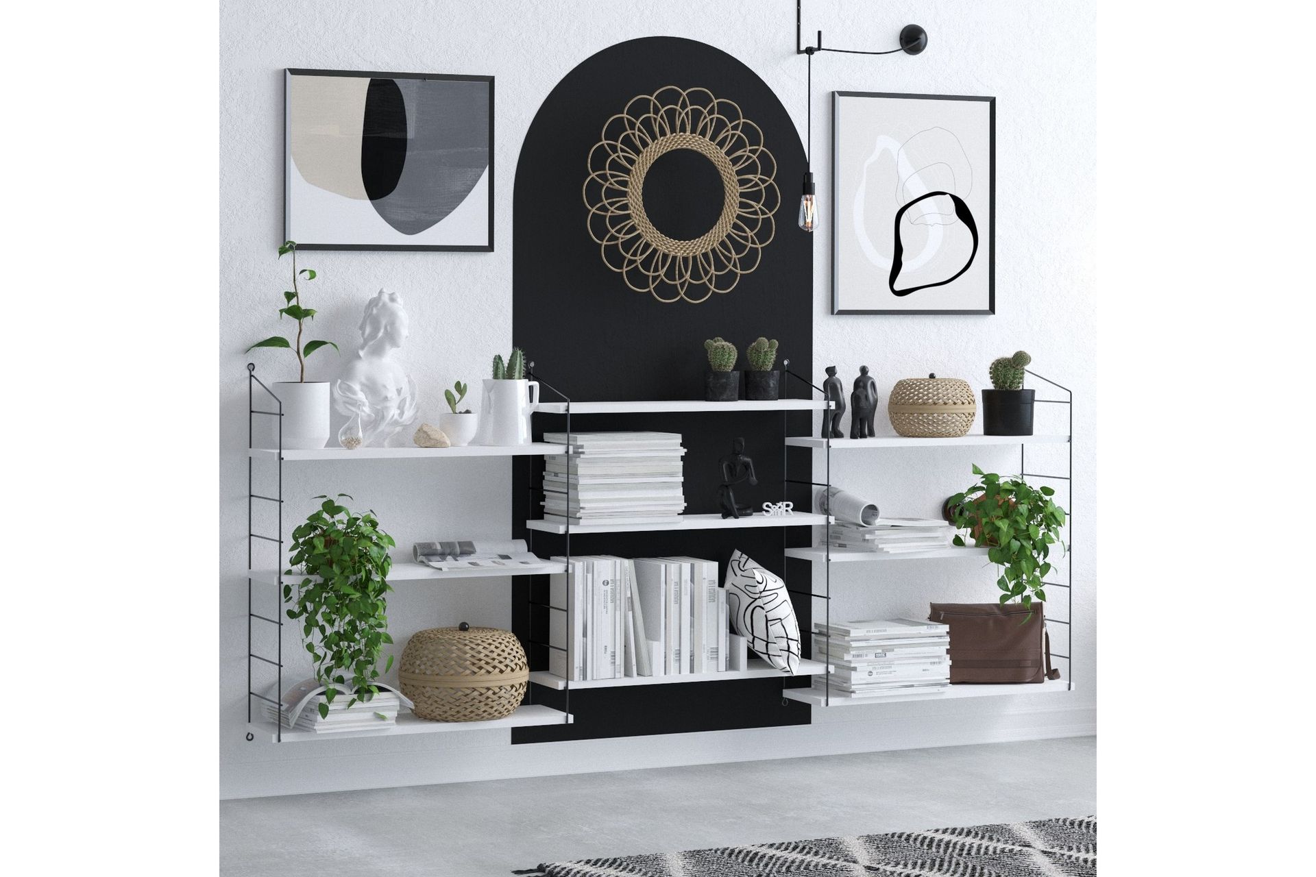 Lungo kirjahylly 85x20 cm valkoinen/musta - Hanah Home - Säilytys - Hylly - Kirjahylly