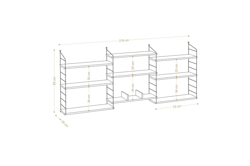 Lungo kirjahylly 85x20 cm valkoinen/musta - Hanah Home - Säilytys - Hylly - Kirjahylly