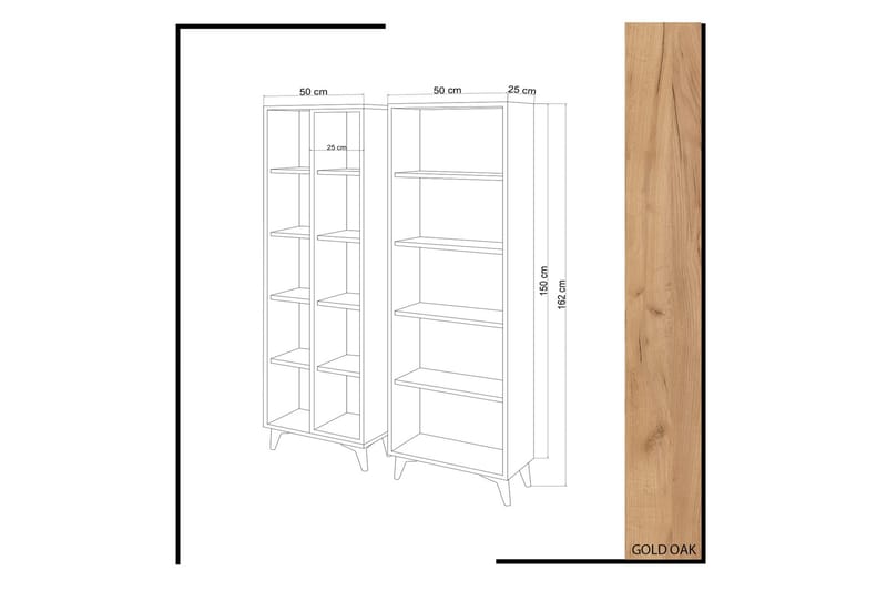 Mod kirjahylly 100 cm tammi - Valkoinen|Ruskea - Säilytys - Hylly - Kirjahylly