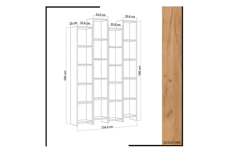 Mod kirjahylly 134 cm tammi - Valkoinen|Ruskea - Säilytys - Hylly - Kirjahylly