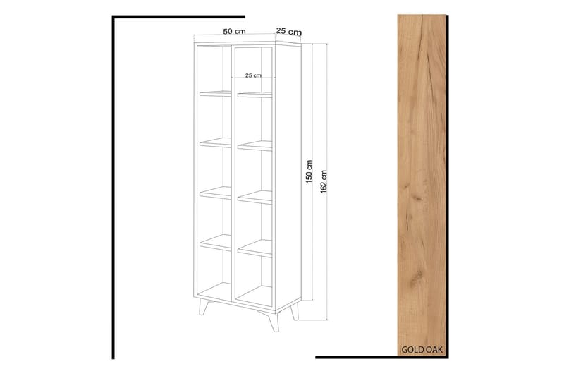 Mod kirjahylly 50 cm tammea - Valkoinen - Säilytys - Hylly - Kirjahylly