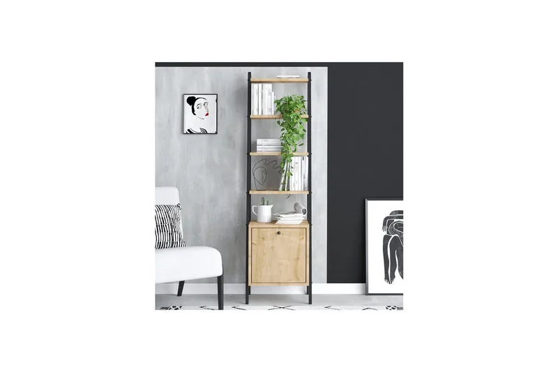 Monaia Kirjahylly 44 cm - Tammi/Musta - Säilytys - Hylly - Kirjahylly