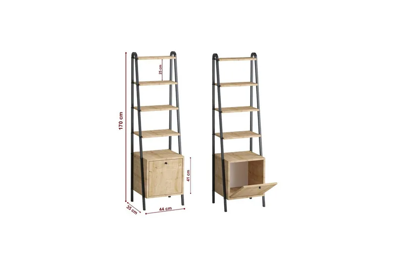 Monaia Kirjahylly 44 cm - Tammi/Musta - Säilytys - Hylly - Kirjahylly