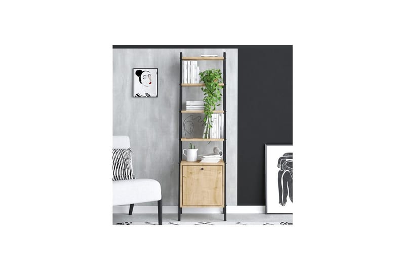 Monaia Kirjahylly 44 cm - Tammi/Musta - Säilytys - Hylly - Kirjahylly