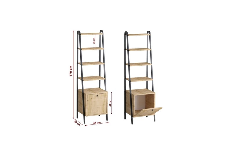 Monaia Kirjahylly 44 cm - Tammi/Musta - Säilytys - Hylly - Kirjahylly
