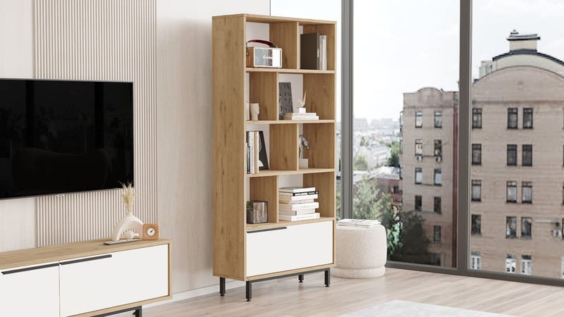 Nilena kirjahylly 83,9x175,6x29,5 cm - Tammi ja valkoinen - Säilytys - Hylly - Kirjahylly