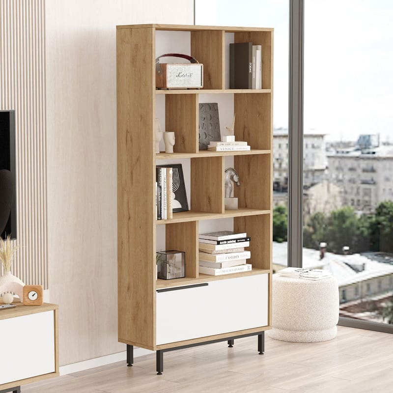 Nilena kirjahylly 83,9x175,6x29,5 cm - Tammi ja valkoinen - Säilytys - Hylly - Kirjahylly