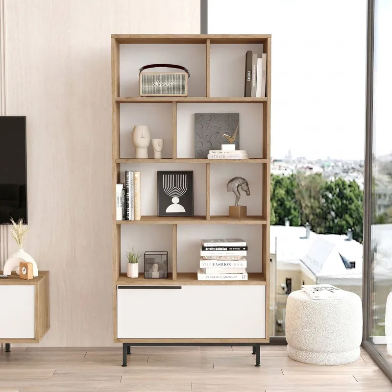 Nilena kirjahylly 83,9x175,6x29,5 cm - Tammi ja valkoinen - Säilytys - Hylly - Kirjahylly