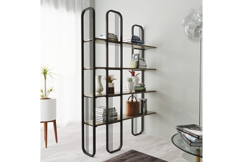 Pemu kirjahylly 125 cm metallia puulevyllä - Musta - Säilytys - Hylly - Kirjahylly