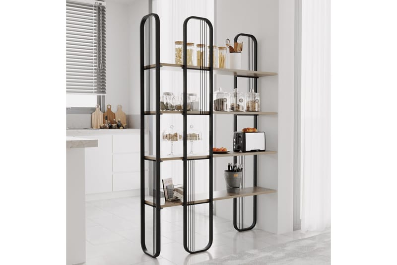 Pemu kirjahylly 125 cm metallia puulevyllä - Musta - Säilytys - Hylly - Kirjahylly