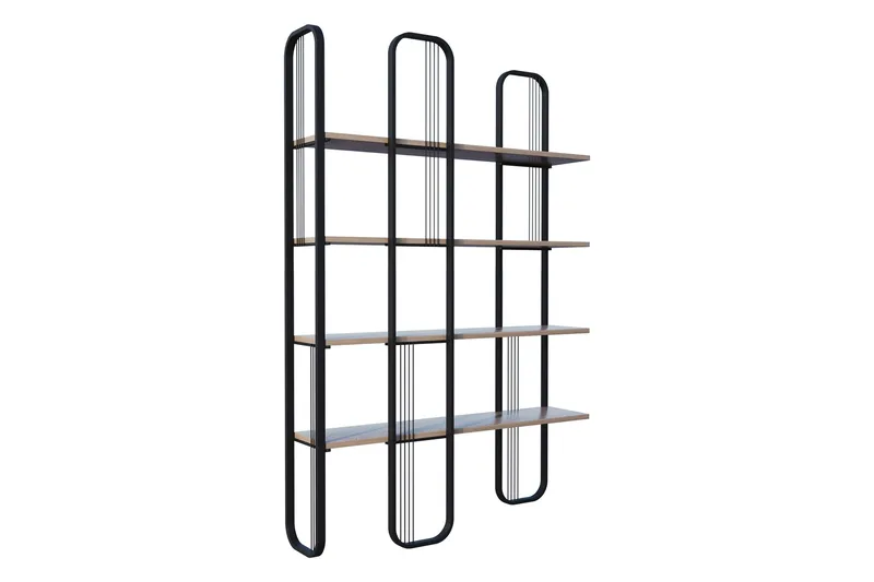 Pemu kirjahylly 125 cm metallia puulevyllä, Musta