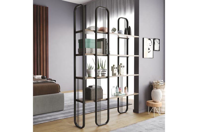 Pemu kirjahylly 125 cm metallia puulevyllä - Musta - Säilytys - Hylly - Kirjahylly