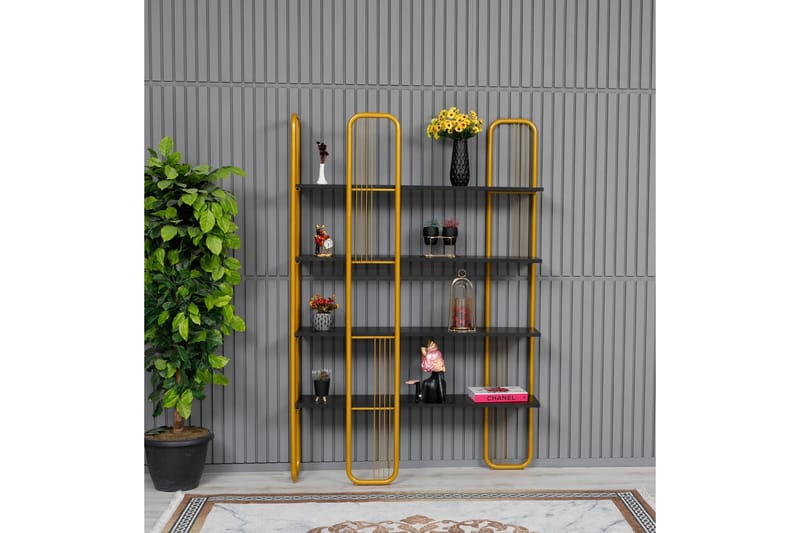 Pemu kirjahylly 125x28 cm musta/kulta - Hanah Home - Säilytys - Hylly - Kirjahylly