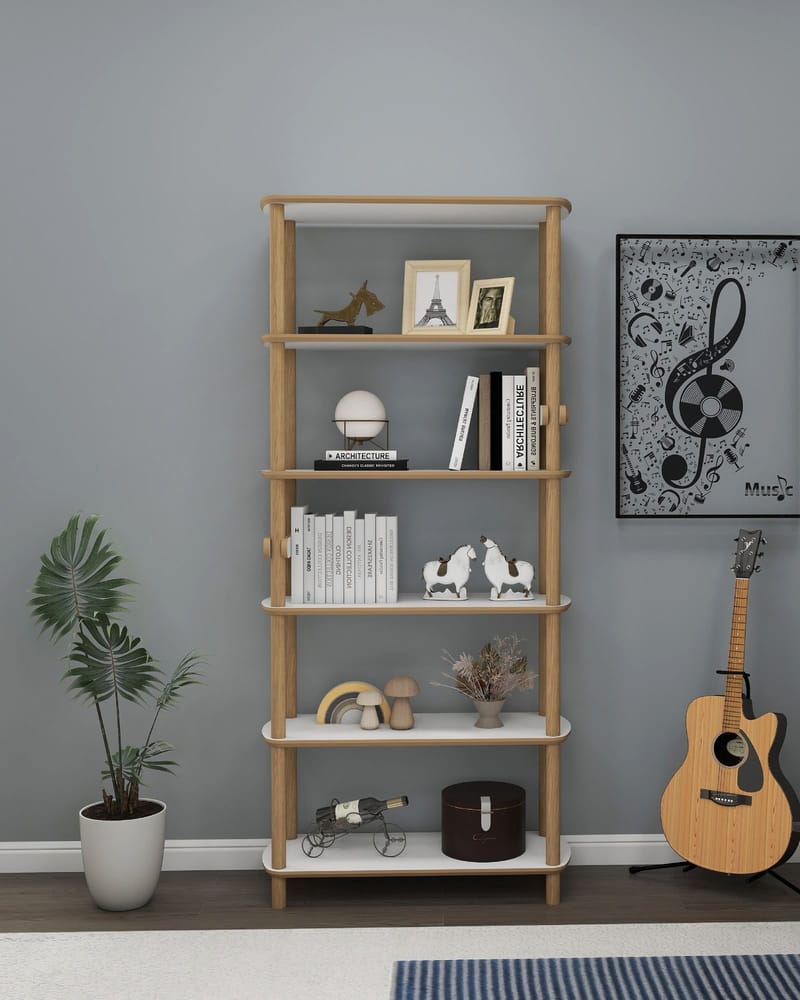 Pienk Kirjahylly 80x174 cm - Tammi ja valkoinen - Säilytys - Hylly - Kirjahylly