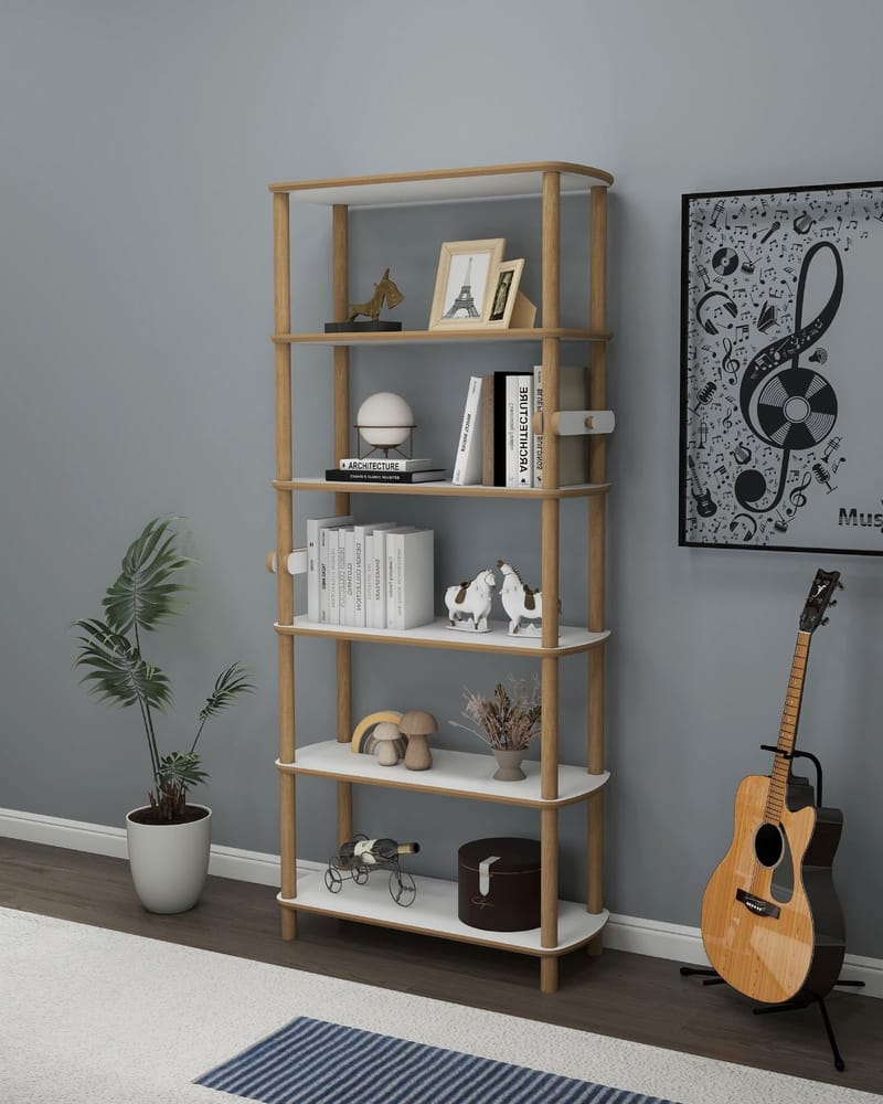 Pienk Kirjahylly 80x174 cm - Tammi ja valkoinen - Säilytys - Hylly - Kirjahylly