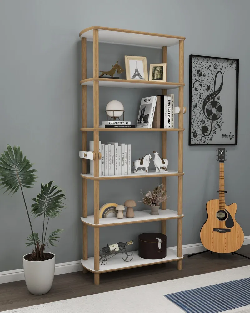 Pienk Kirjahylly 80x174 cm - Tammi ja valkoinen - Säilytys - Hylly - Kirjahylly