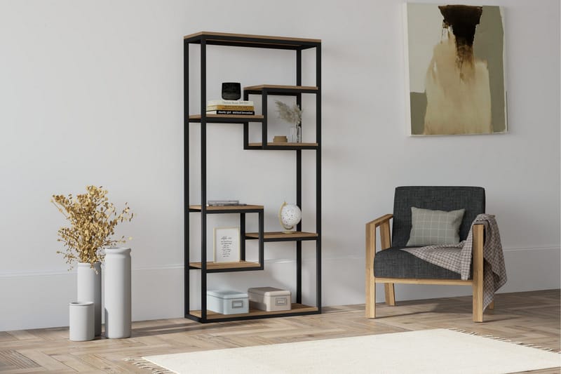 Rinorea kirjahylly 85 cm metallia puulevyllä - Musta - Säilytys - Hylly - Kirjahylly