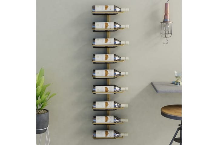 Seinäkiinnitettävä viinipulloteline 9 pullolle kulta rauta - Kulta - Viiniteline & viinihylly