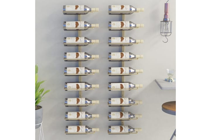 Seinäkiinnitettävä viinipulloteline 9 pullolle 2 kpl kulta - Kulta - Viiniteline & viinihylly