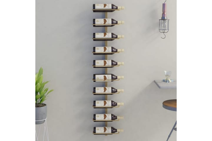 Seinäkiinnitettävä viinipulloteline 10 pullolle kulta metall - Kulta - Viiniteline & viinihylly