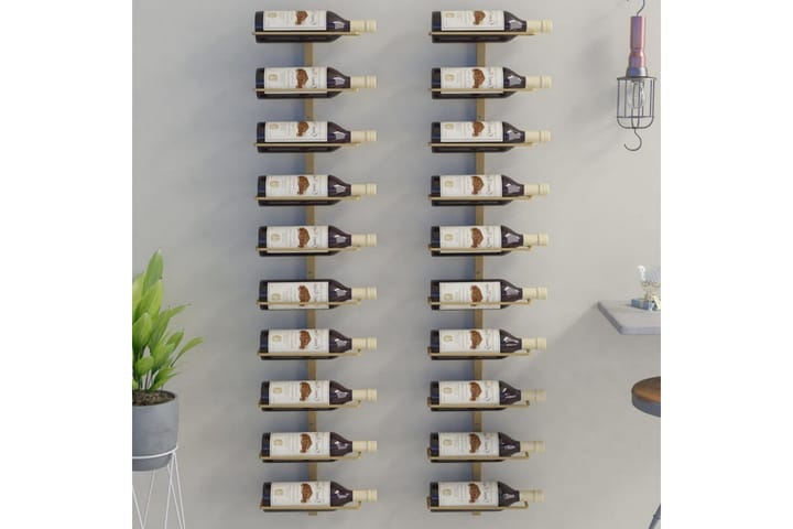Seinäkiinnitettävä viinipulloteline 10 pullolle 2 kpl kulta - Kulta - Viiniteline & viinihylly