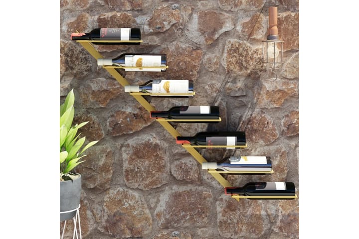 Seinäkiinnitettävä viinipulloteline 7 pullolle kulta metalli - Kulta - Viiniteline & viinihylly