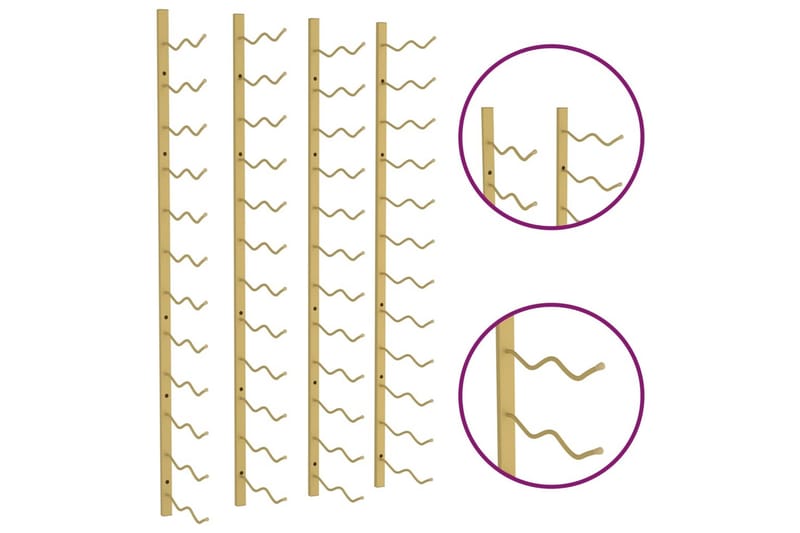 Seinälle kiinnitettävä viinipulloteline 24 pullolle 2 kpl ra - Kulta - Viiniteline & viinihylly