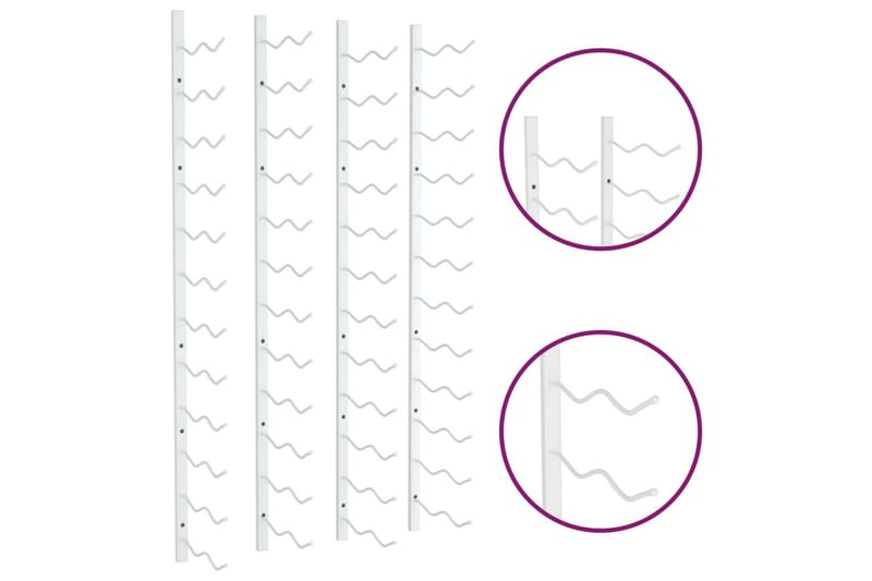 Seinälle kiinnitettävä viinipulloteline 24 pullolle 2 kpl ra - Valkoinen - Viiniteline & viinihylly