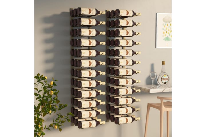 Seinälle kiinnitettävä viinipulloteline 36 pullolle 2 kpl ra - Kulta - Viiniteline & viinihylly