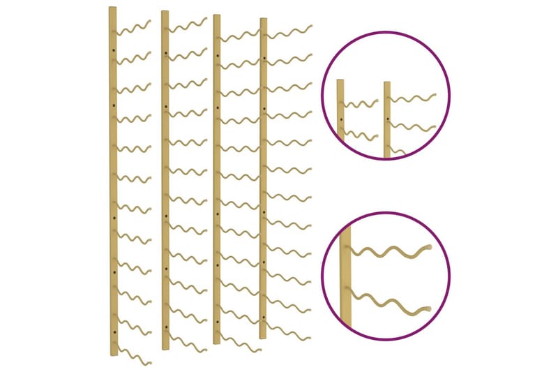 Seinälle kiinnitettävä viinipulloteline 36 pullolle 2 kpl ra - Kulta - Viiniteline & viinihylly