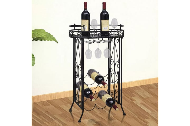 Viinipulloteline lasien ripustuskoukuilla 9 pullolle metalli - Musta - Viiniteline & viinihylly