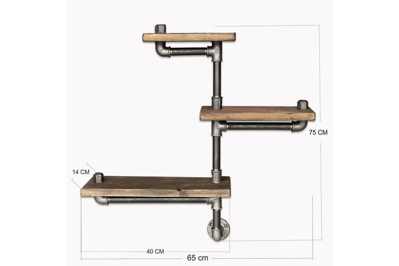 Seinähylly Arthur 3 Hyllyä Putki/Puu - Säilytys - Hylly - Seinähylly