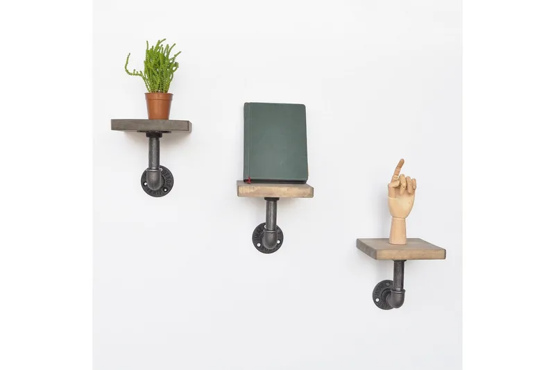 Seinähylly Arthur Pieni 3-pak Putki/Puu - Säilytys - Hylly - Seinähylly