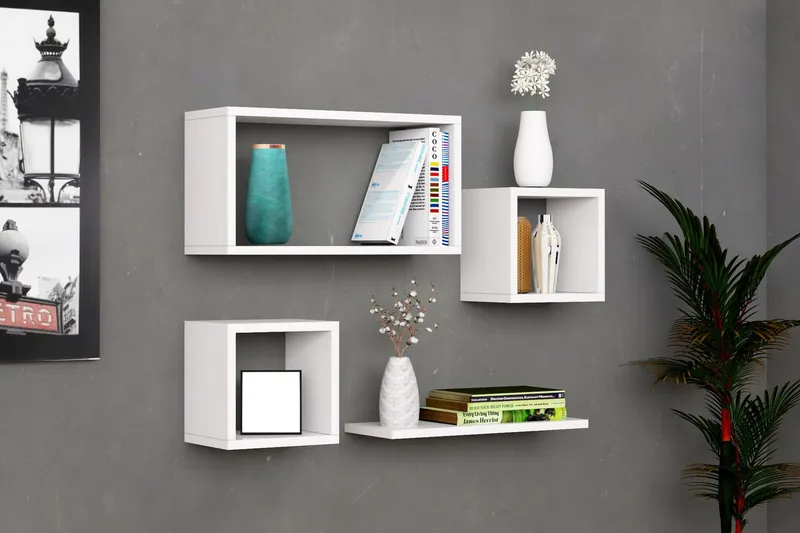 Seinähylly Babil 44x15 cm 4 hyllyä, Valkoinen